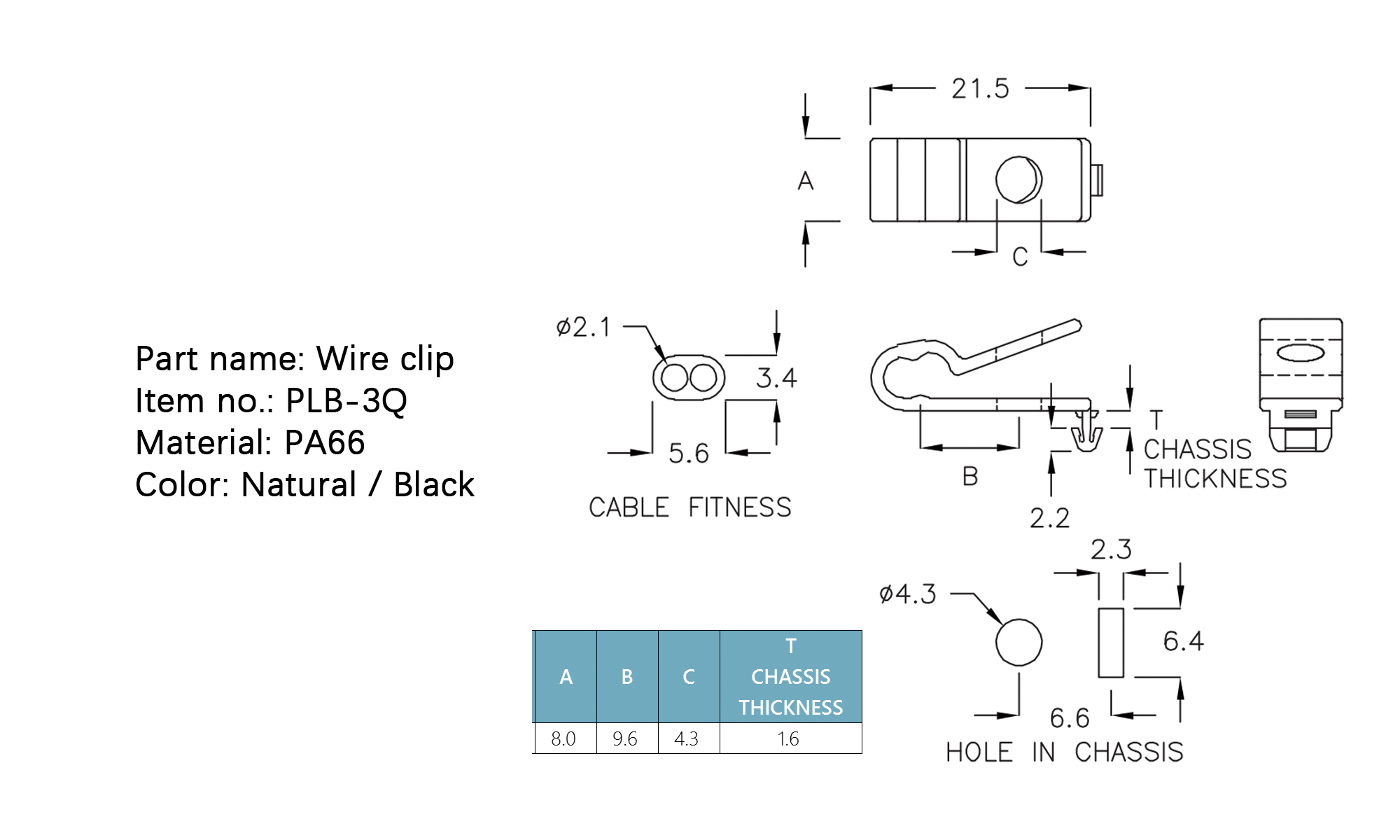 Wire clip PLB-3Q